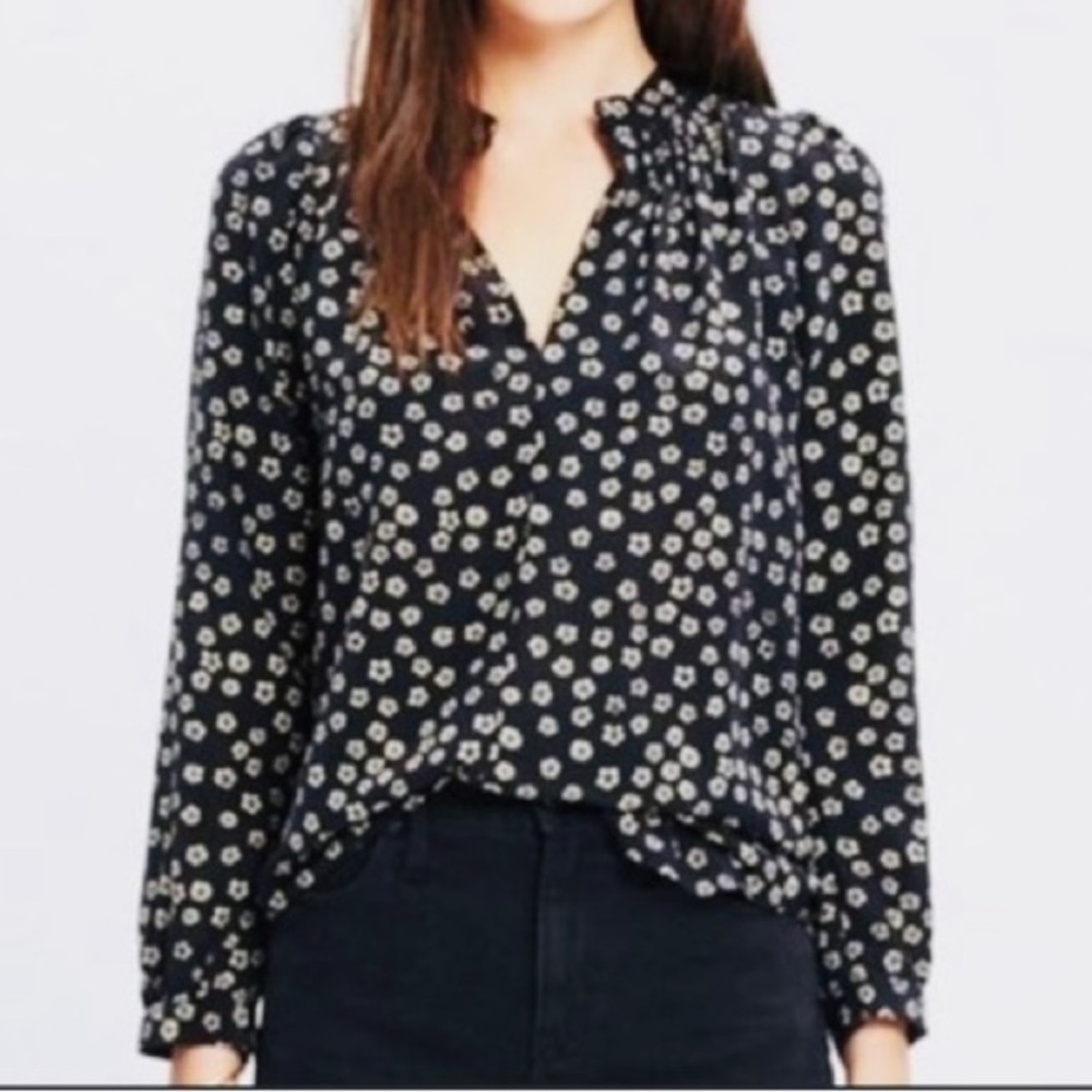 Madewell Silk Popover Blouse in Stencil Blossom
